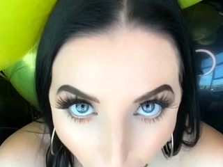 Big tit brunette sucks a big cock blowjob POV