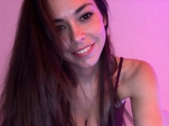 Busty babe playing with her big boobs