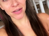 Busty curly brunette with big boobs fucks on couch