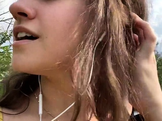 Sexy brunette teen outdoor masturbation