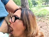 Busty MILF suck cock and takes hard pounding outdoor live at